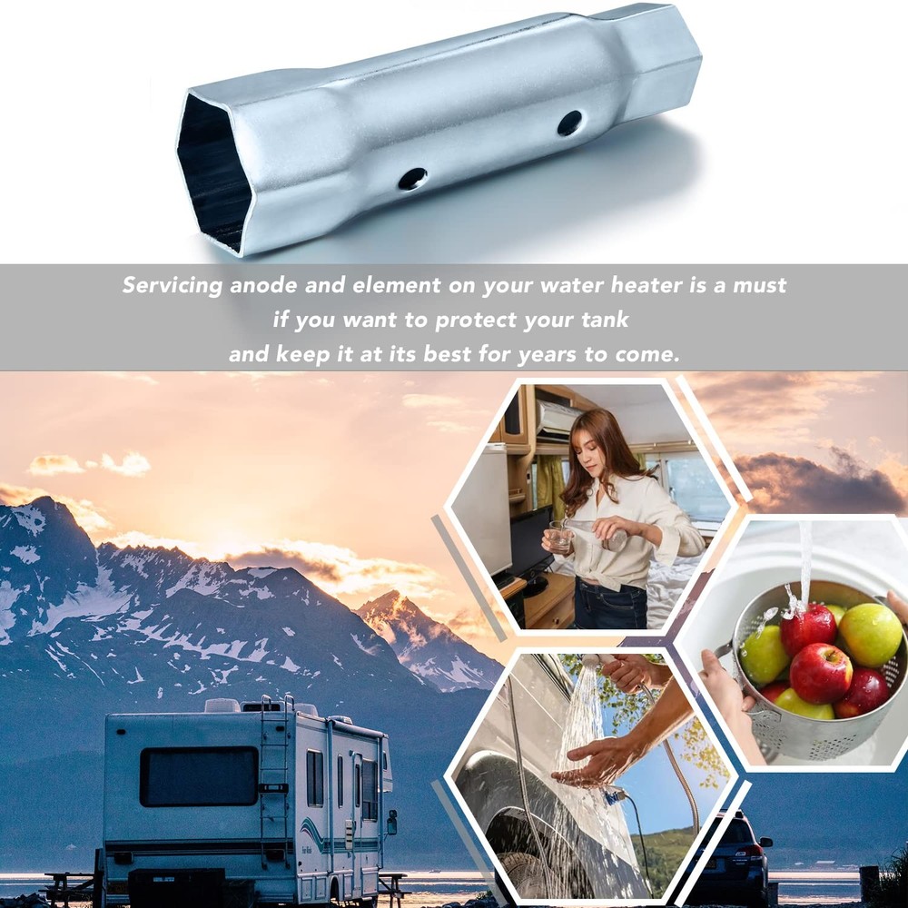 Skoutag RV Water Heater Element Wrench Socket, Dual Hex Removal Silver
