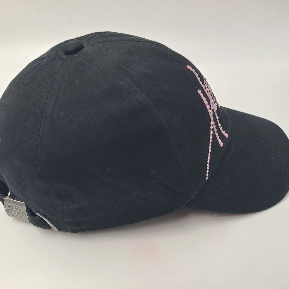 Women Harley Davidson Hat Strapback (Fits Small) Black Pink Bedazzled Script