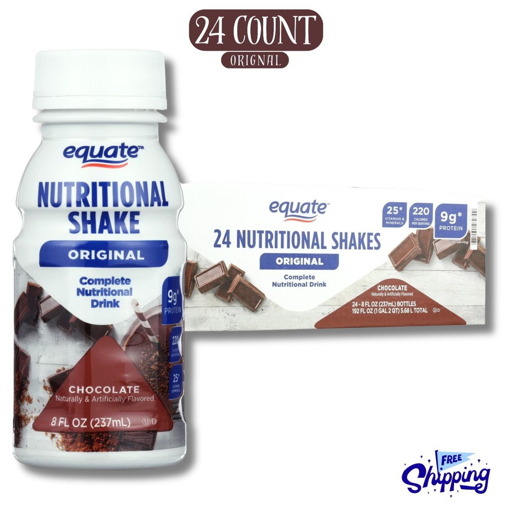 Equate Original Meal Replacement Nutritional Shakes, Chocolate, 8 Oz, 24 Count