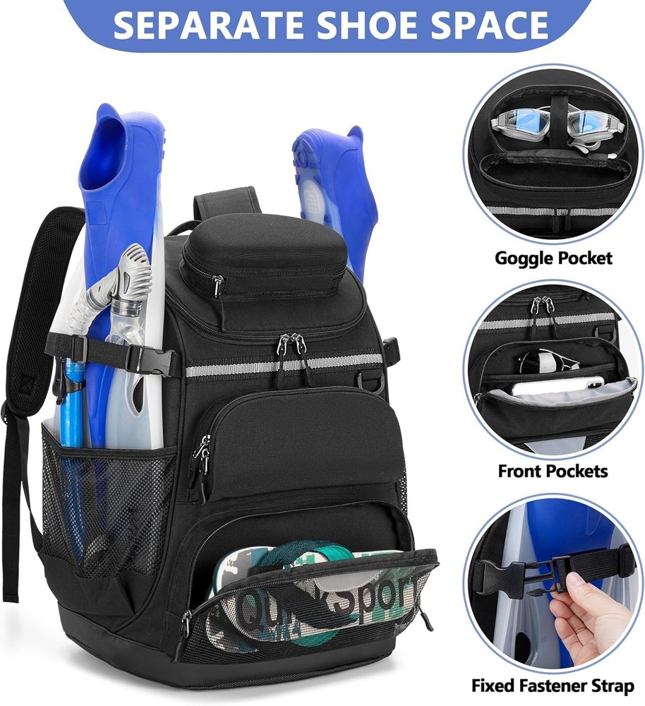 Waterproof Swim Gear Backpack with Efficient 7 Pockets and Shoe Compartment