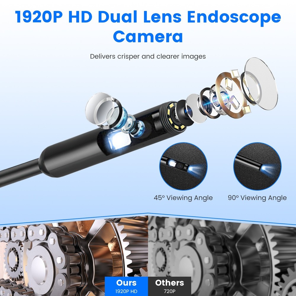 Endoscope Camera 1920P Inspection Borescope Tool with Light 16.4FT Snake Cable