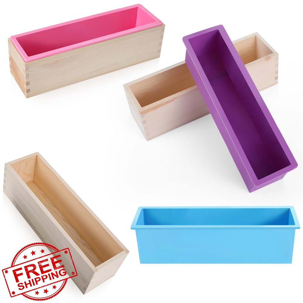 Ziliny 3pc Silicone Soap Molds Rectangular Wood Box DIY Craft