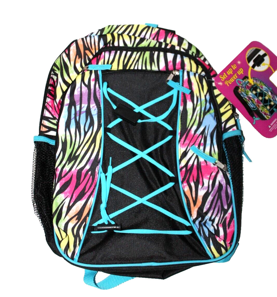 Girls' Bungee Power Lights Leopard Rainbow Multi Backpack