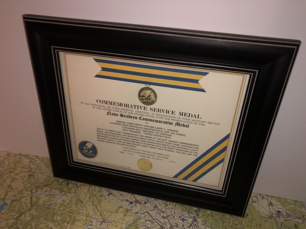 NAVY SEABEES COMMEMORATIVE MEDAL CERTIFICATE ~ Type 1