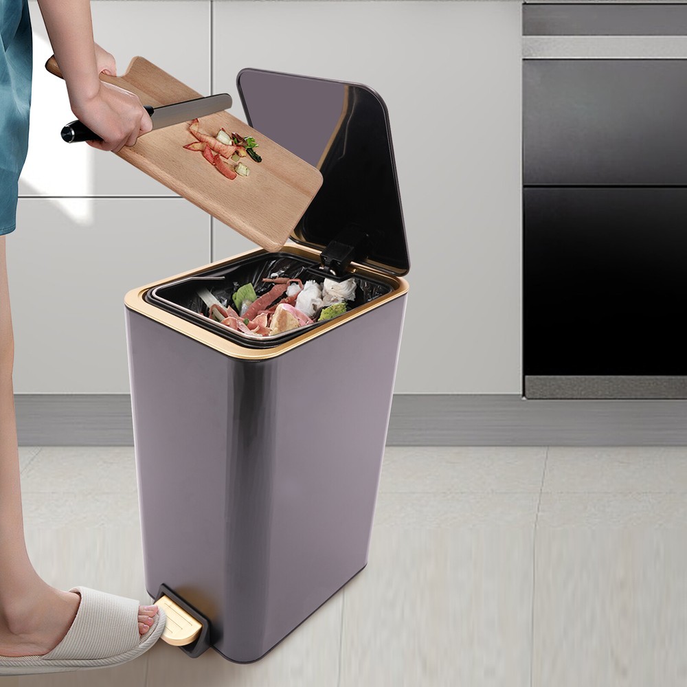 12L Bathroom Trash Can Carbon Steel Step On Kitchen Garbage Bin Step Trash Bin