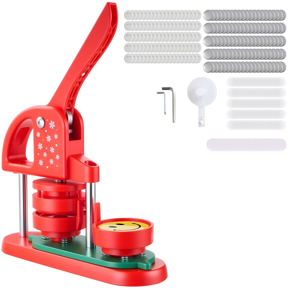Uimoso Button Press Machine with 2.28 in Mold, Includes 100 Button Parts, Red