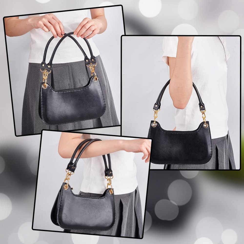 2Pcs Black Leather Purse Handle 15.7" Purses Straps Bag Replacement Strap round