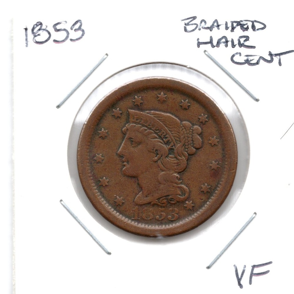 1853 Braided Hair Large Cent, VF