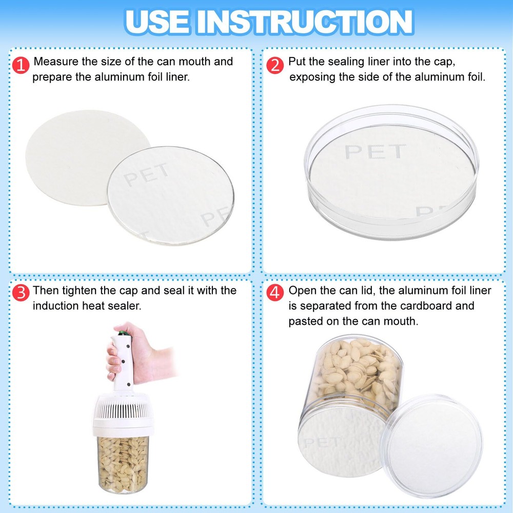 58mm/2.28" Aluminum Foil Cap Liner 300 Pack Resistant Tamper Induction Heat S...