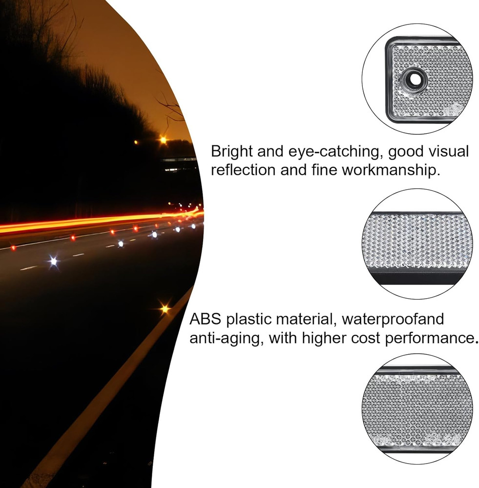 10 Pack White Screw on Rectangular Reflectors, E11 Approval Road Safety Gate Pos