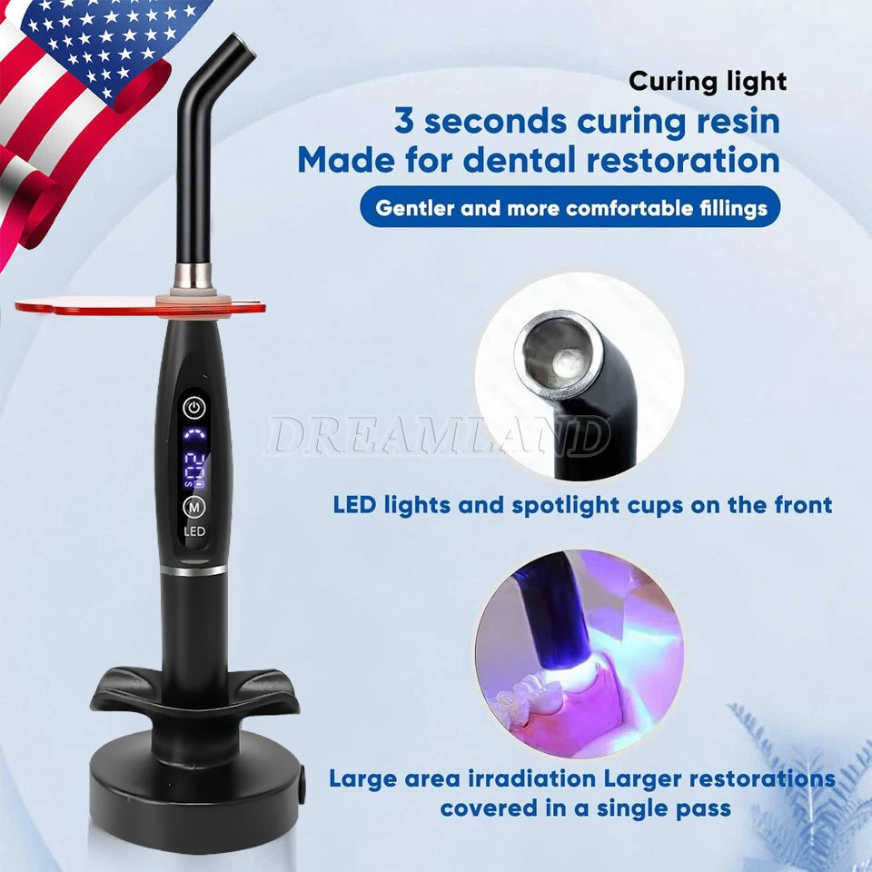 Dental Wireless Cordless LED Cure Curing Light Lamp 2000mw 5W Tool Resin Cur-US