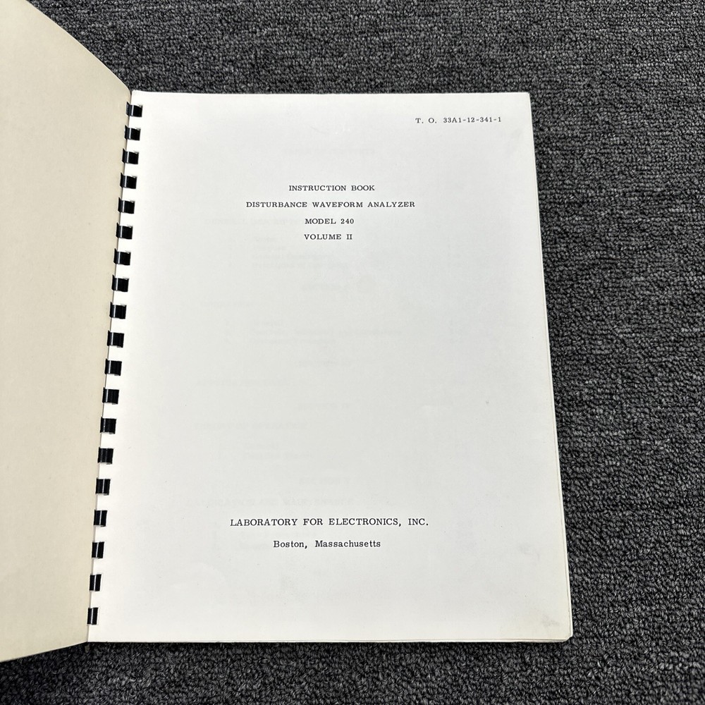 Laboratory For Electronics 240 Disturbance Waveform Analyzer Instruction Vol II