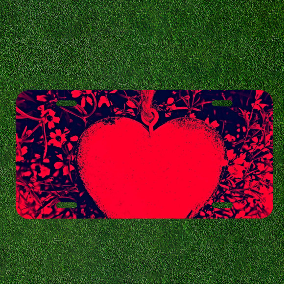 Custom Personalized License Plate Auto Tag With Cool Red Heart With Flowers