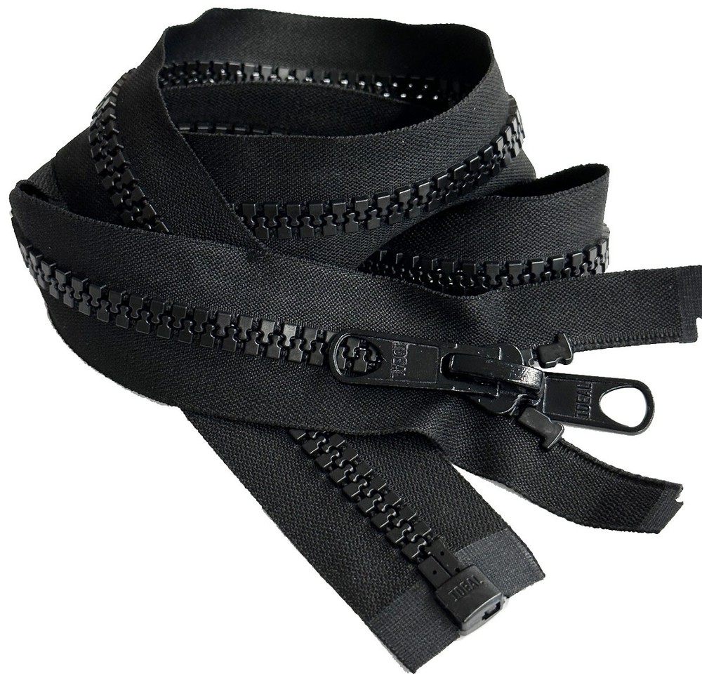 IDEAL #10 4" - 36" Plastic Marine Zippers Separating Double Long Pull-Tab Black