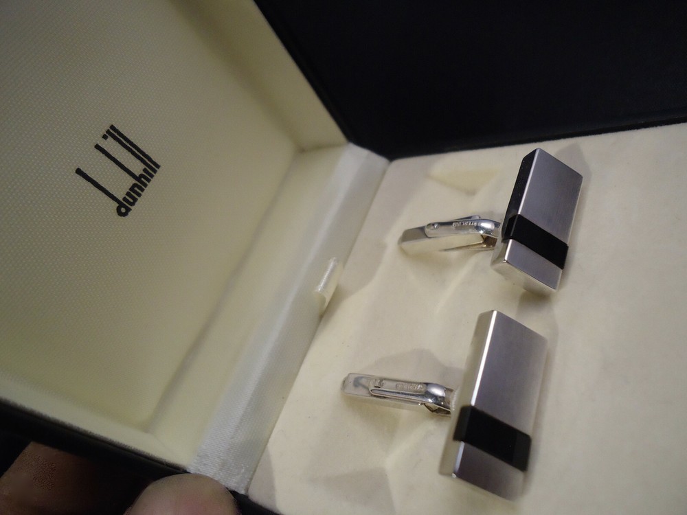 Alfred Dunhill .925 Silver Cufflinks - Onyx Panel - Hallmarked - Cased