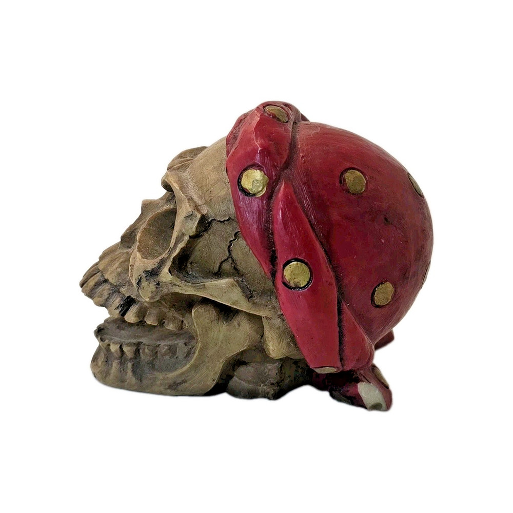 Pirate Skull Resin Statue Weathered Bone Red Head Wrap