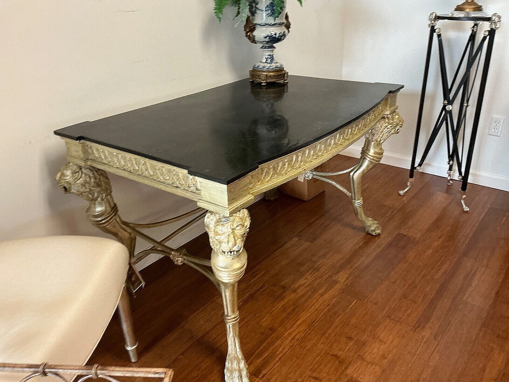 Empire Style Desk with Silver Leaf and Marble Top