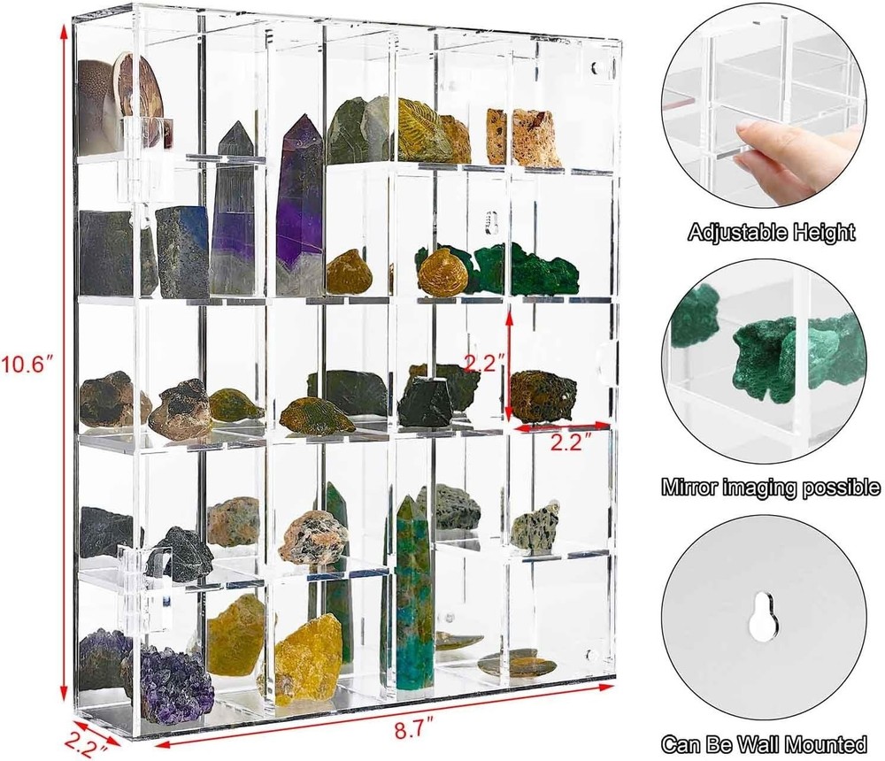 Acrylic Display Case Adjustable Clear Rock Display Shadow Box W/ Shelves Storage