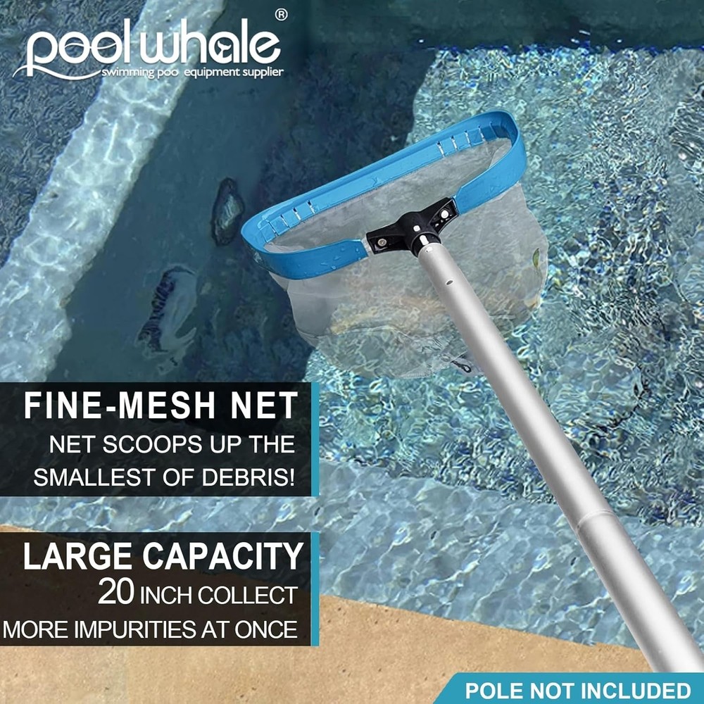 20-Inch Pool Leaf Skimmer Net Aluminum Frame Deep Nylon Mesh for All Pools - ...