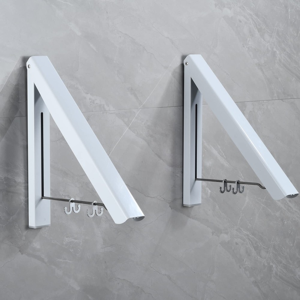 White Retractable Clothes Rack 2 Pack - Wall Mounted Folding Clothes Hanger D...