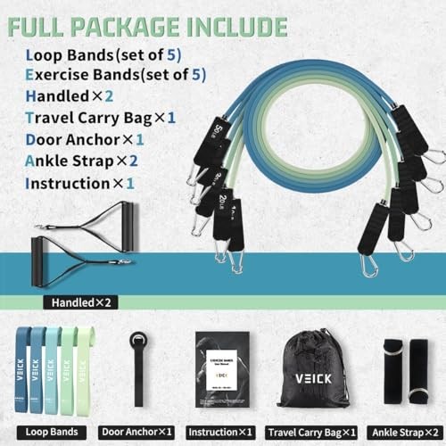 Resistance Bands, Exercise Bands, Workout Bands, Blue 10-150LBS + 5 Loop Bands