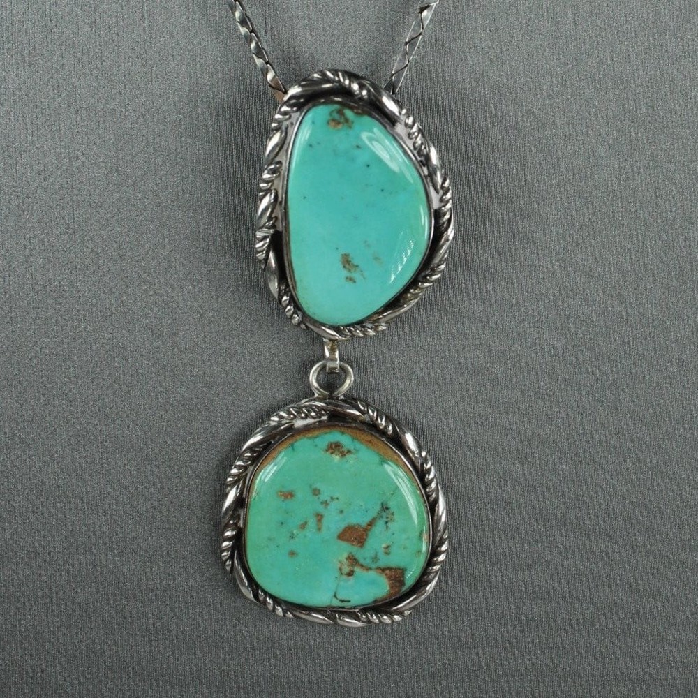 Navajo Turquoise Double Silver Pendant