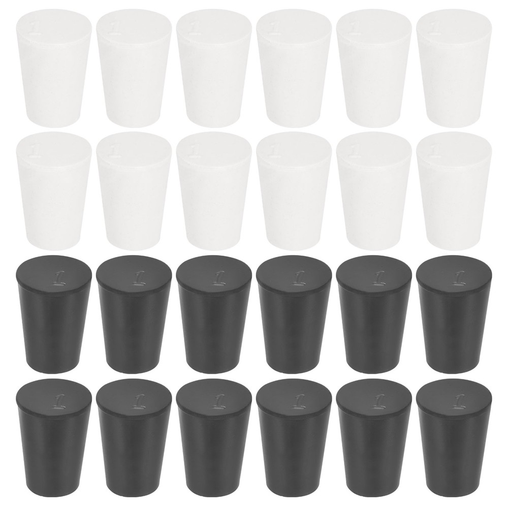 24 Pcs Solid Rubber Stopper Size 1#-19mm x 14mm - 26mm Long, Black/White