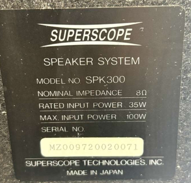 Superscope Technologies Speaker System Model SPK300, PAC330
