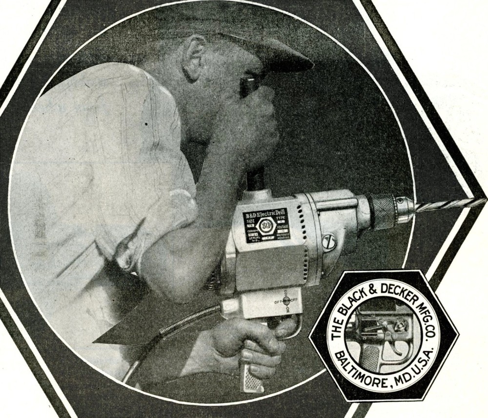 1919 Orig Black & Decker Ad. Portable Electric Drill. Work Easier, Efficiently