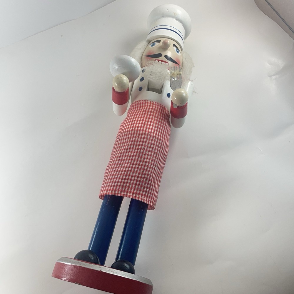 VTG. CHRISTMAS NUTCRACKER Chef - Red/White Apron with Spaghetti /Fork 14"