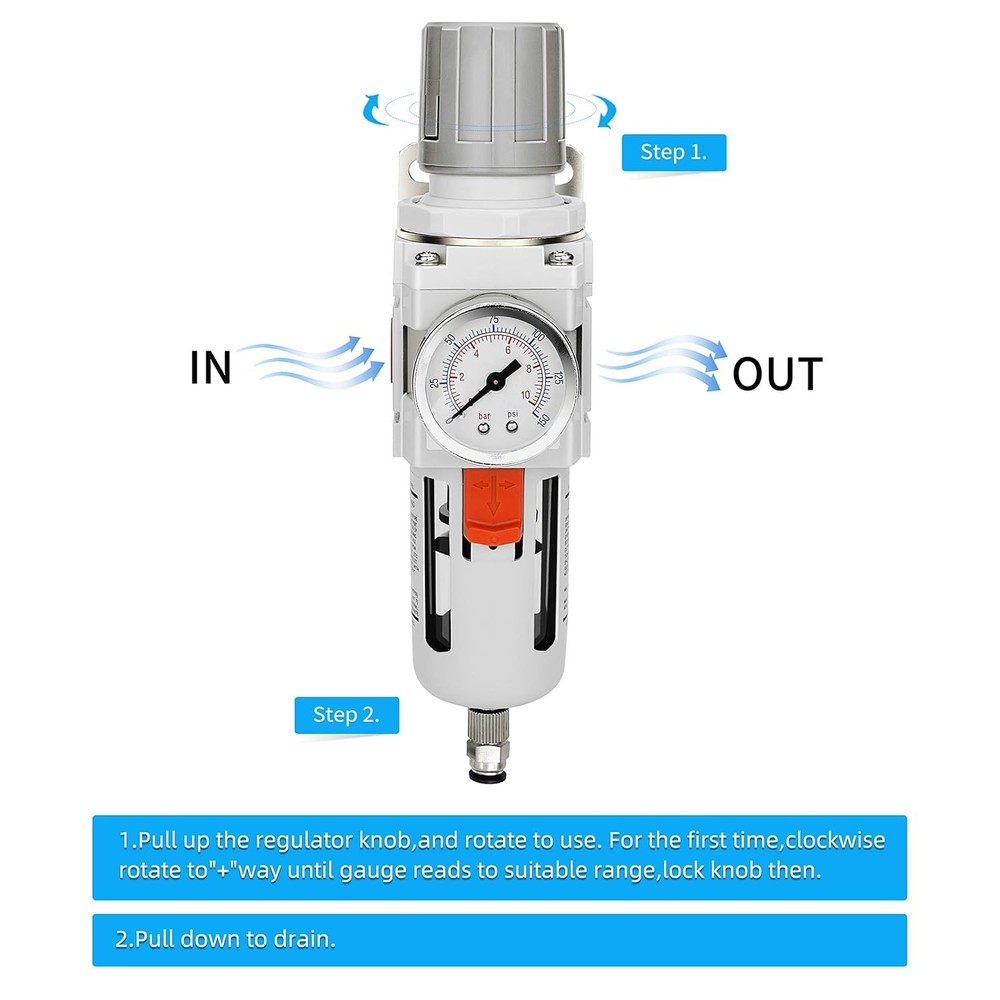 3/4" NPT Air Filter Regulator Combo 5 Micron Brass Element