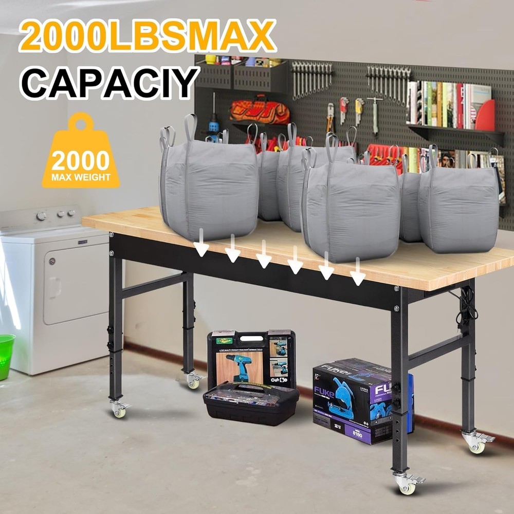 70" Adjustable Work Bench, Workbench Heavy-Duty Work Table for Garage, Home