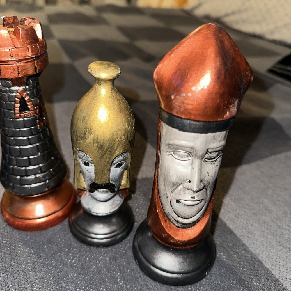 Duncan Ceramic Vintage Large Chess Set Hand Painted 9 Piece