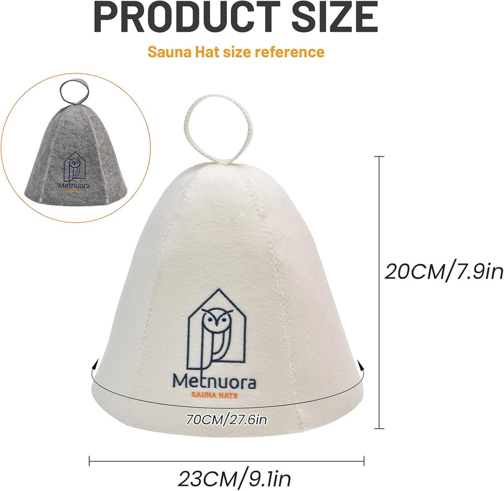 Sauna Hat 2-Pack, Wool Cap for Bathing (White, Grey)