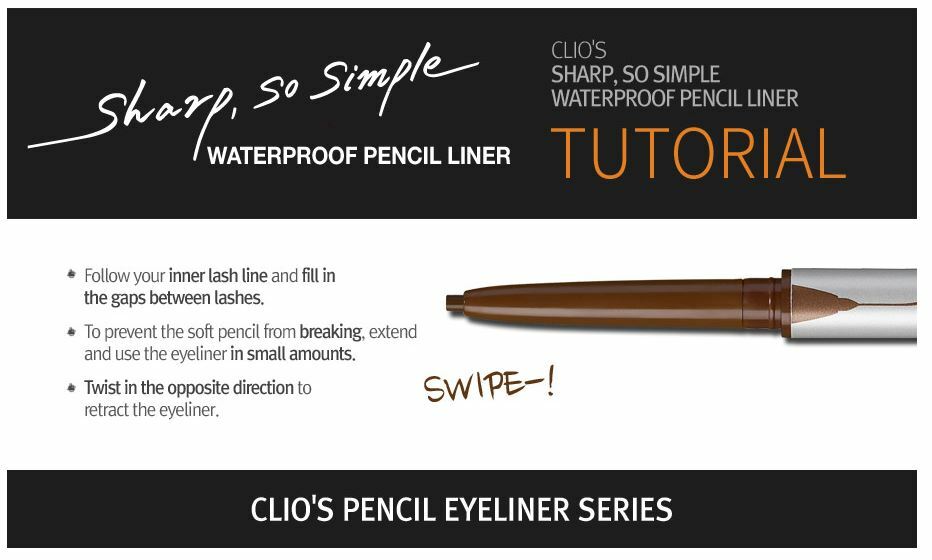 CLIO Sharp So Simple Waterproof Pencil Liner x 2, 5 COLORS