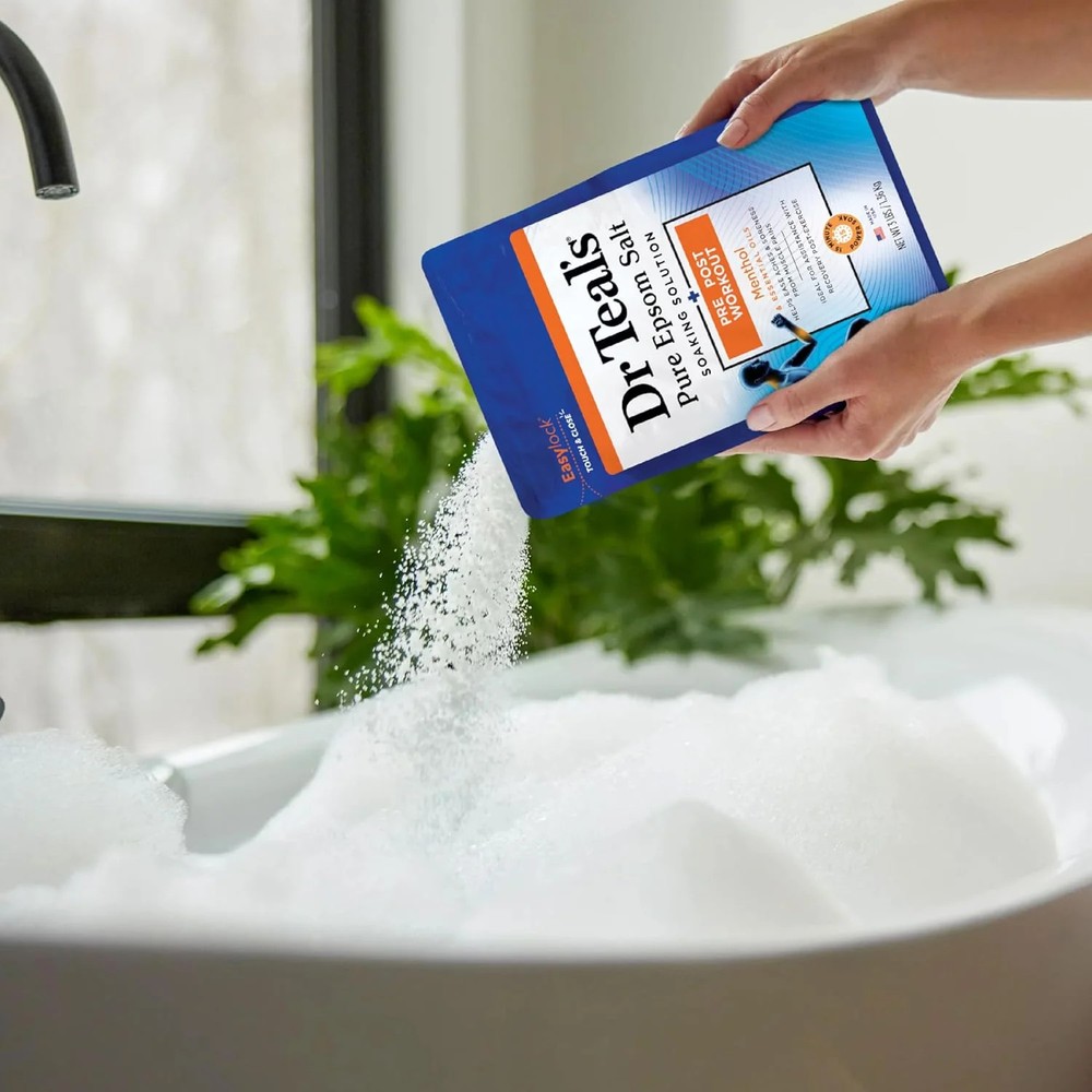 Dr Teal's Epsom Salt Magnesium Soak, Pre & Post Workout with Menthol & Essential