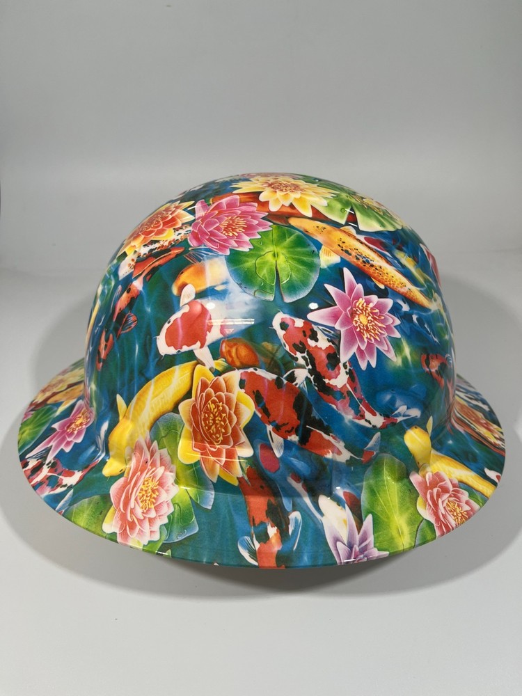 Full Brim Hard Hat Custom Hydro Dipped KOI FISH