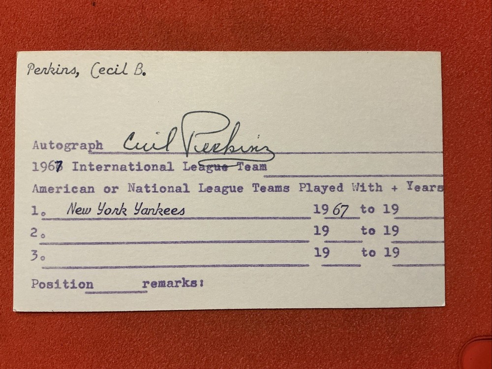 Cecil Perkins🔥🔥MLB: 1967 New York Yankees🔥🔥Autograph🔥🔥