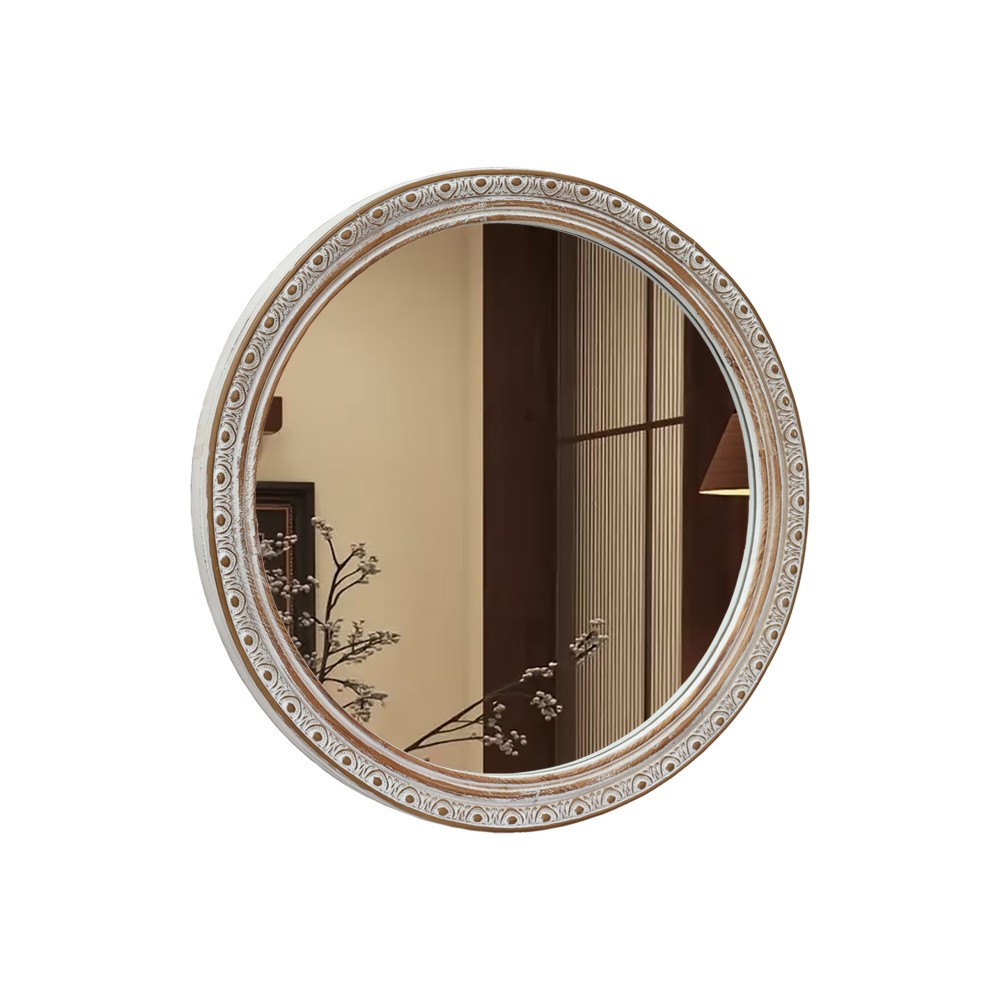 24" Distressed Gold Silver Round Wall Mirror - Bathroom Bedroom Entryway