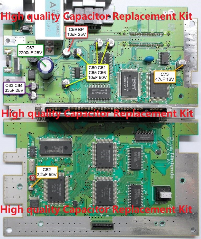 Super Nintendo Capacitor Replacement Kit / SNSP-CPU-01 and SNSP-CPU-02