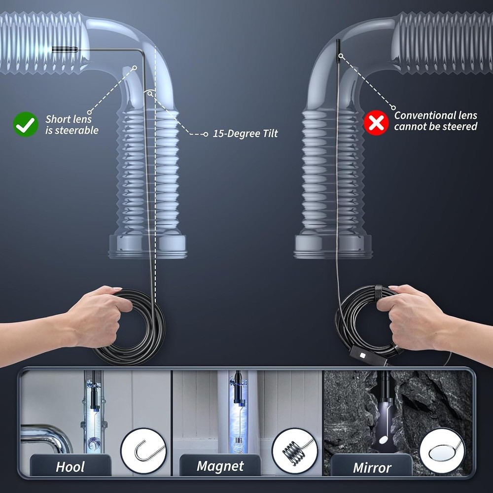 Endoscope Camera with Light, Inspection Borescope Camera with 4.3" IPS Screen, 1