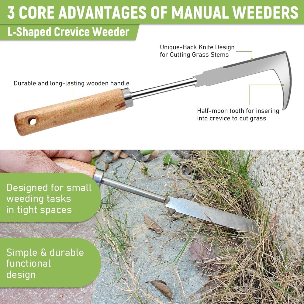 3 Pcs Set Weed Puller Tool,Hand Weeder Tool,4Teeth Uprooting Weeding Tool, Cr...