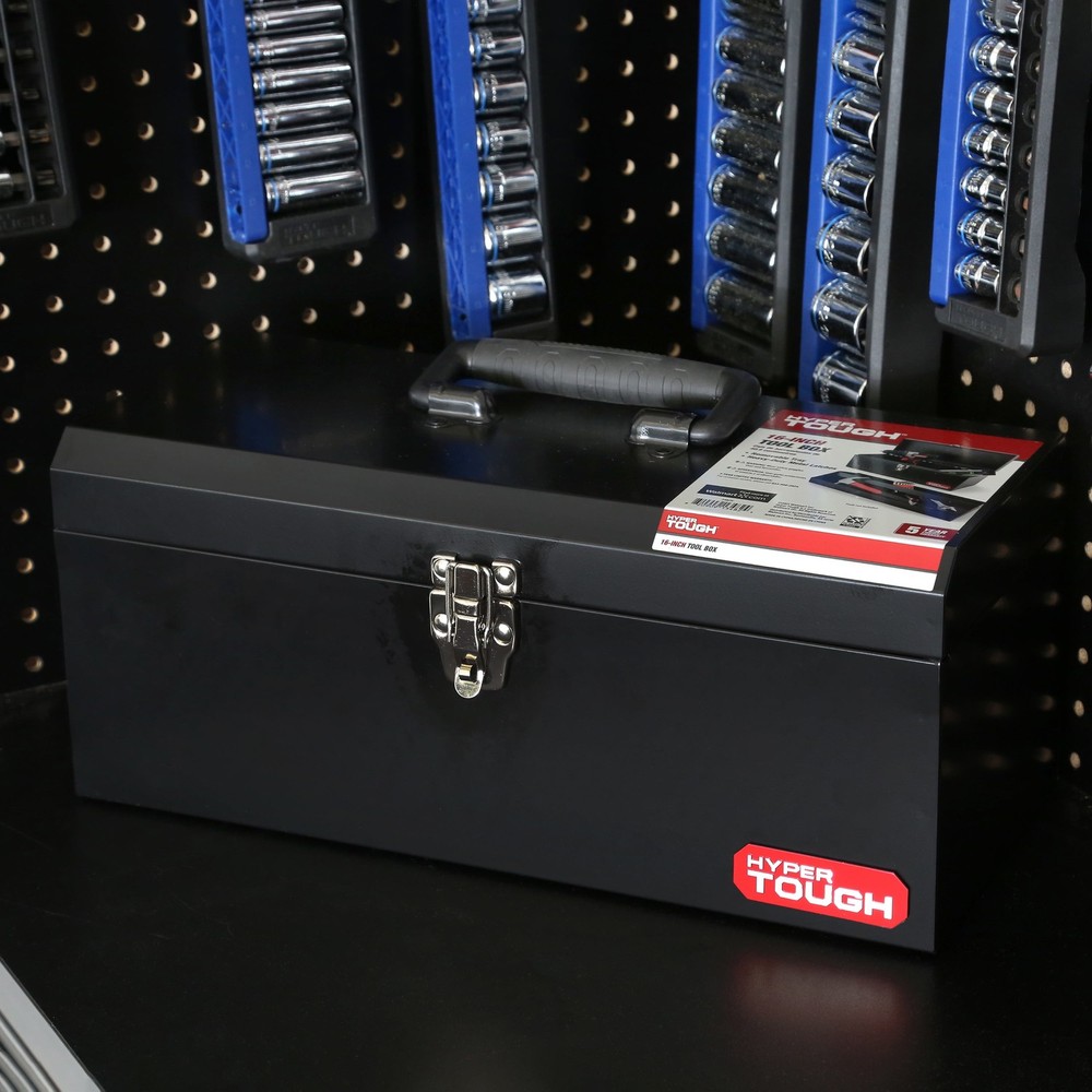 16-inch Black Metal Tool Box W/ Removable Tool Tray