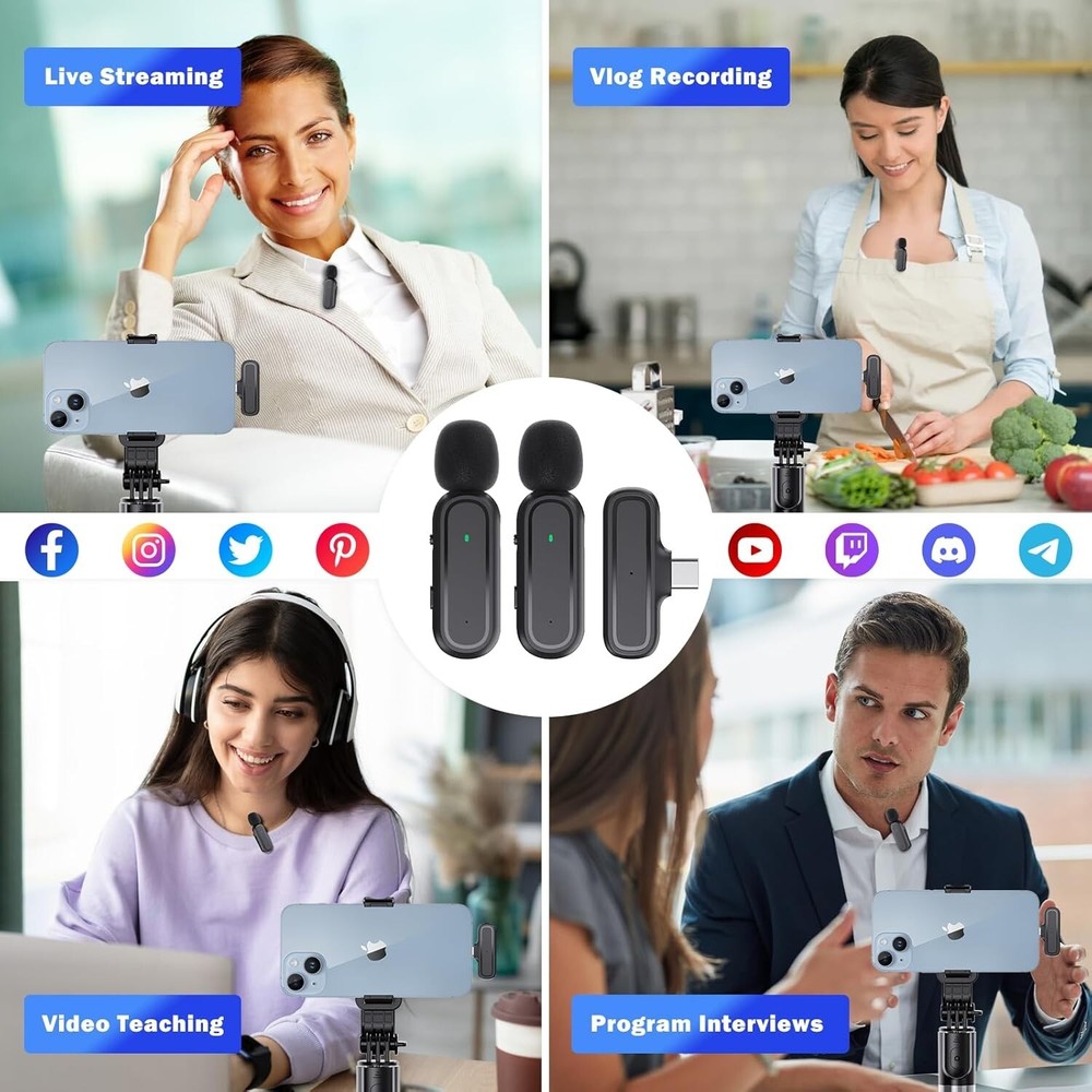 Professional Wireless Lavalier Mic for iPhone iPad Android PC Including Adapter