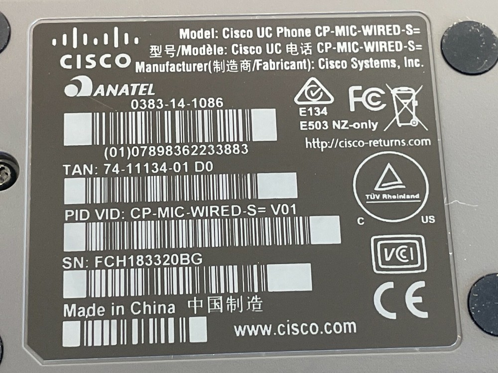 J1: Cisco CP-MIC-WIRED-S Wired Microphone