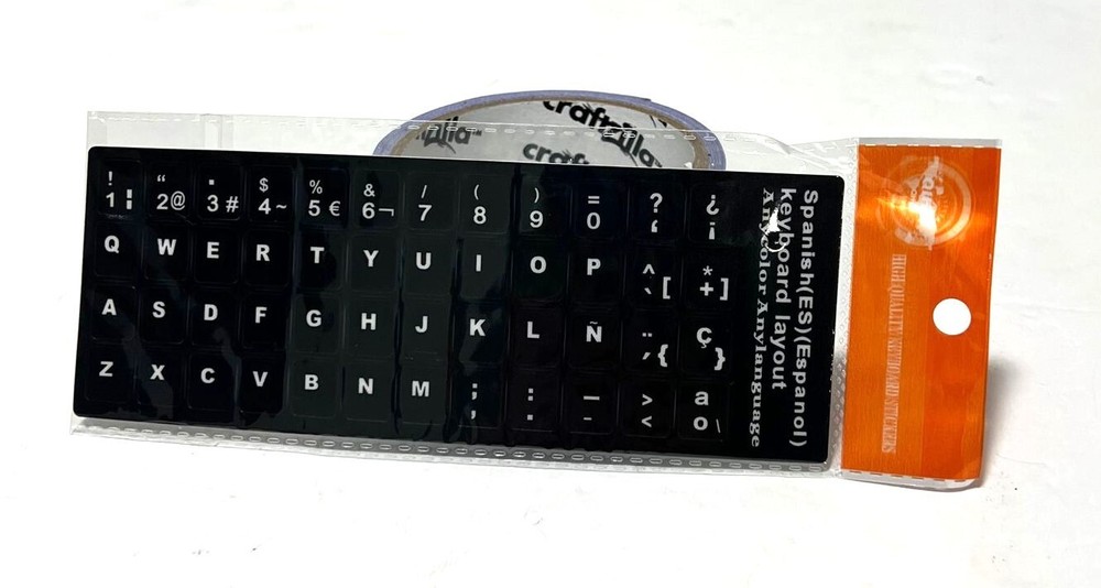 Spanish Keyboard Stickers - White Font Black Background Laptop Desktop Computer