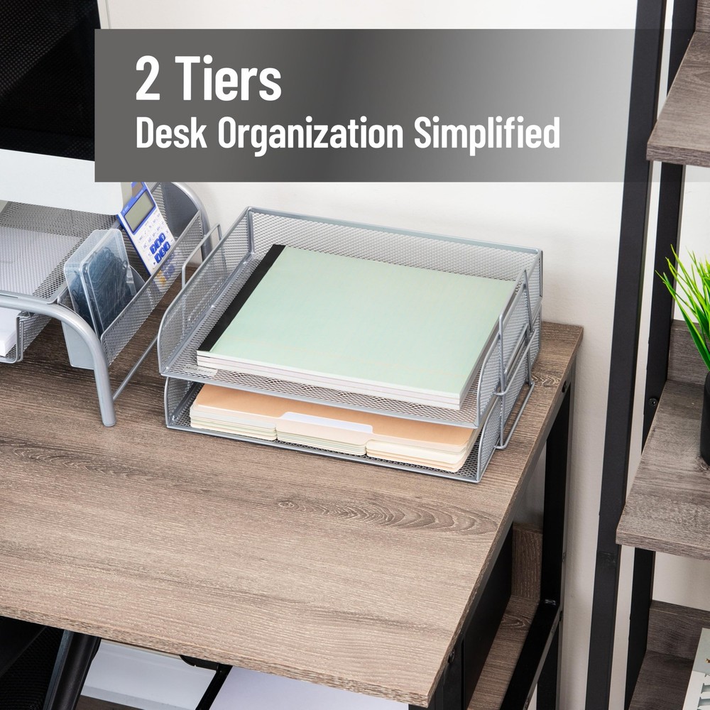 Stackable Tray, Desktop Organizer, File Storage, Office, Metal Mesh, 2 Pcs., ...