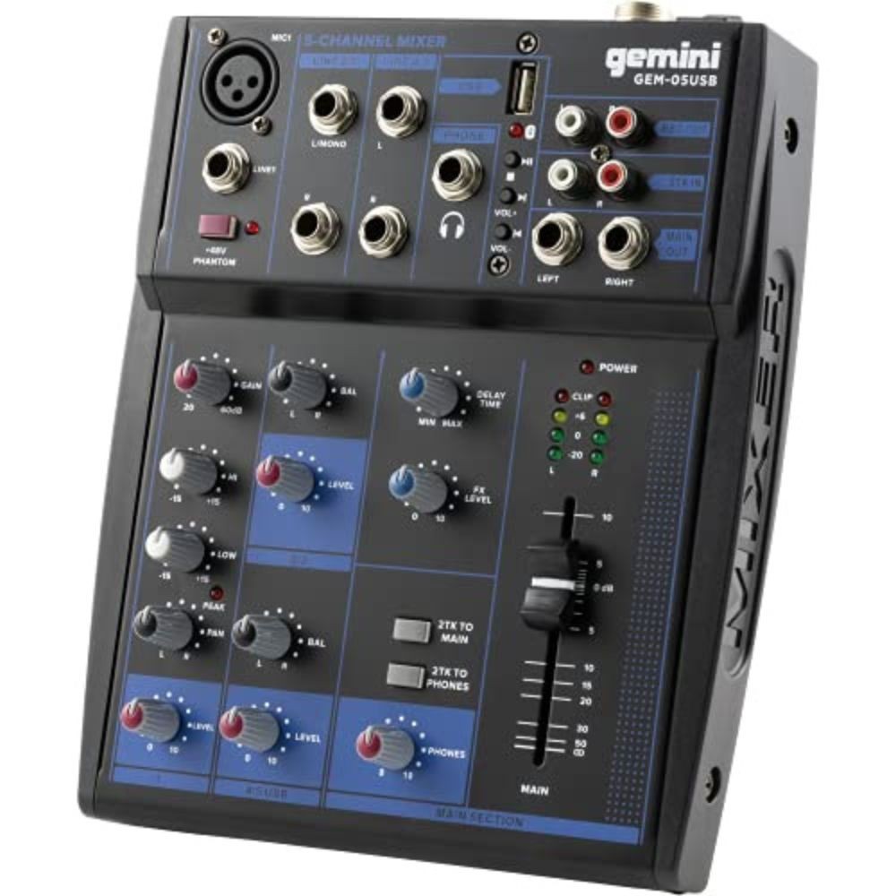Gemini Sound GEM-05USB - 5-Channel Bluetooth Audio Mixer, USB Playback