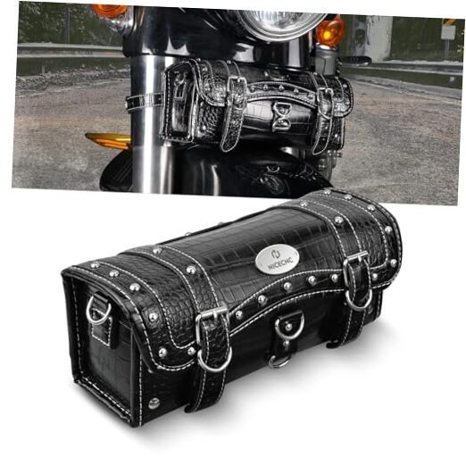 Motorcycle Fork Bag Handlebar Bag Crocodile Skin Black-Crocodile Pattern