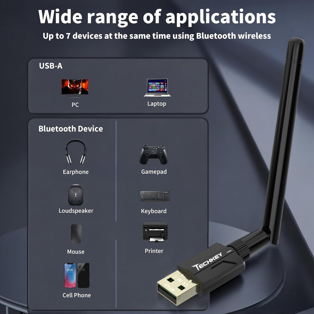 USB Bluetooth 5.4 Adapter for Desktop PC: Long Range 500FT Wireless Dongle with